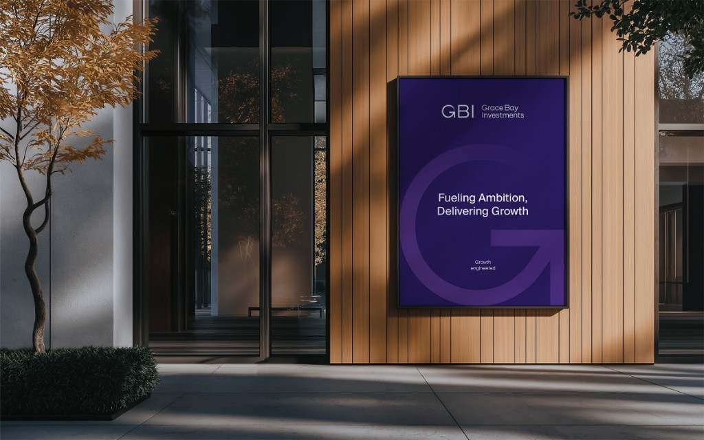 Grace Bay Investments brand on building signage — Fueling ambition, delivering growth